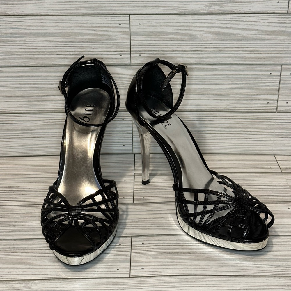 Black & Silver Heels with Ankle Strap Sz 9
